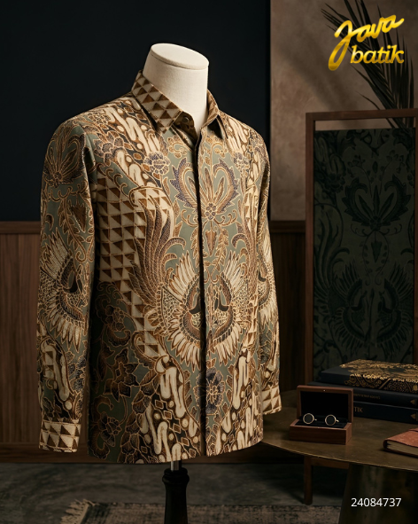 Kemeja Sutra Prada Tulis Burung Segi tiga CB058B