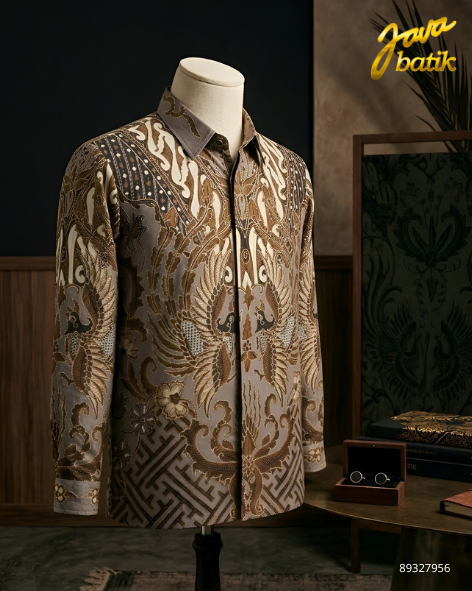 Kemeja Sutra Prada Tulis Parang, Putih Bawah Benji CB058A