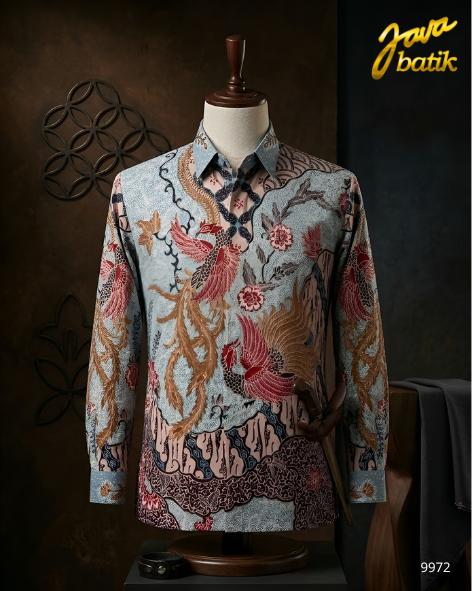 Kemeja Katun Tulis Merah Ekor Coklat Panjang  TA012