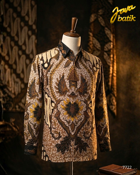 Kemeja Sutra Tulis Sogan Parang Bunga Coklat TA015I