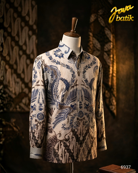 Kemeja Sutra Tulis Krem Burung Parang TA015G
