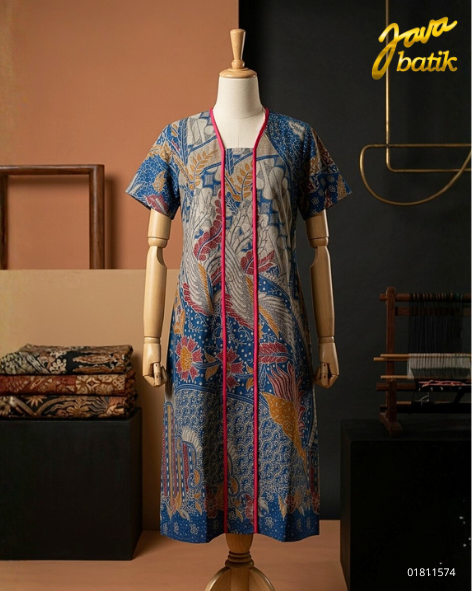 Dress Biru Merah Krem