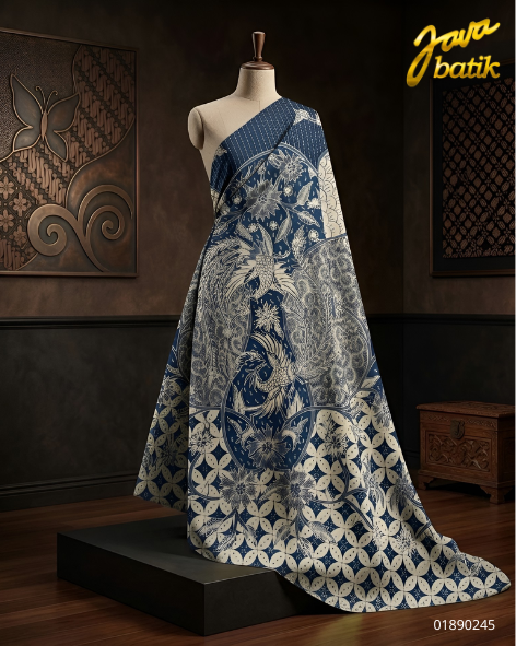 Kain Potongan Katun Tulis Burung Biru Granit